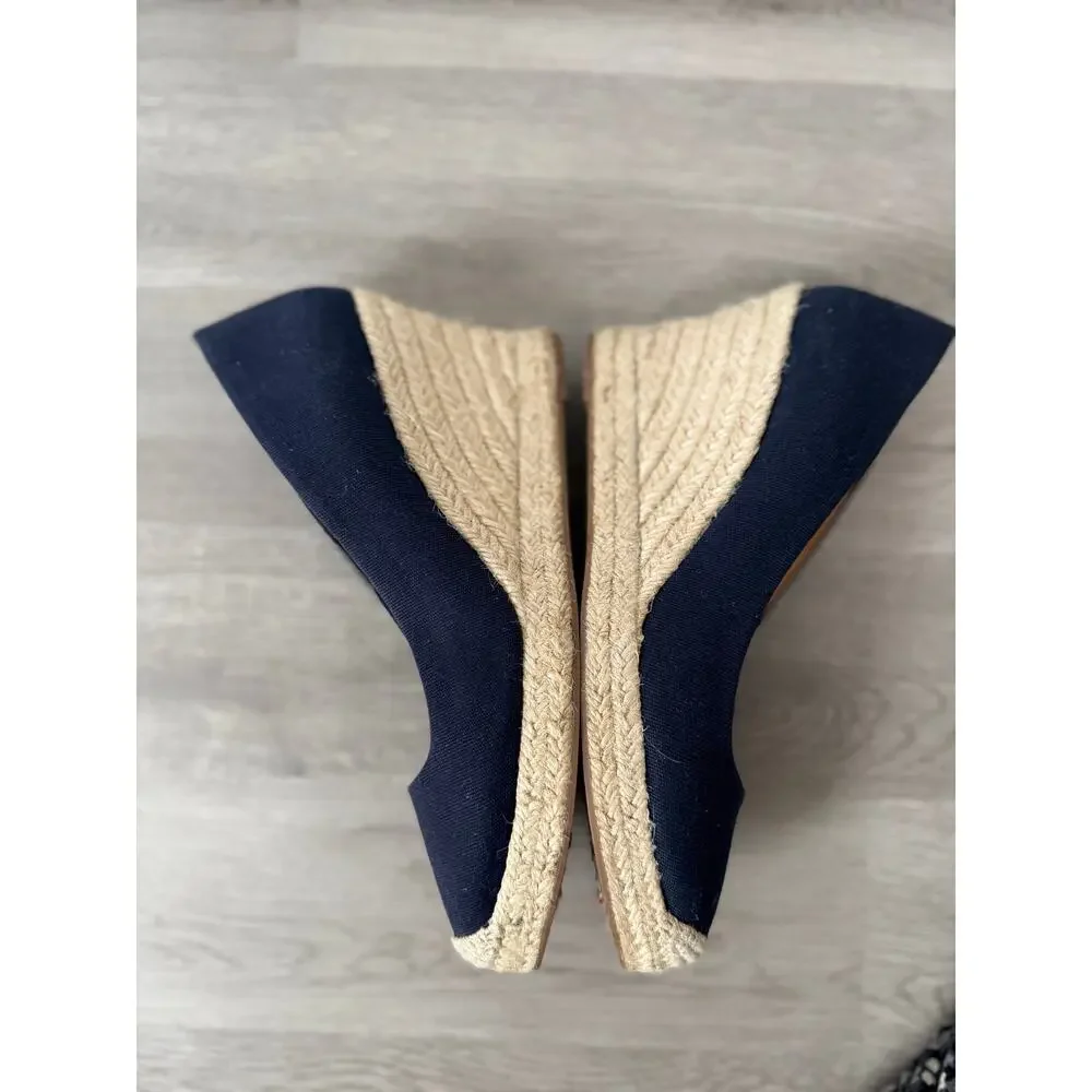 J.Crew Women's Navy Canvas Wedge Espadrille Heels Size 8